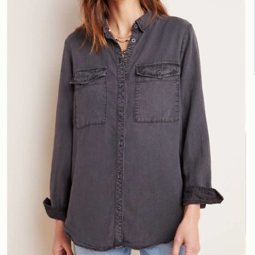 Pilcro and the letterpress black button down shirt